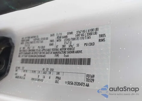 2016 Ford F-150 Xl from USA, damaged, VIN 1FTMF1E89GKD05645